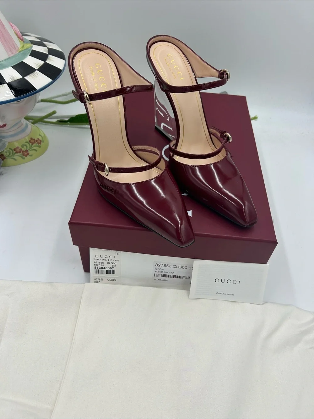 Women's Gucci calf skin Rosso  wedge mules size 38 made in Italy